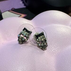 Betsey Johnson Rare Skull Stud Earrings with Rhinestones